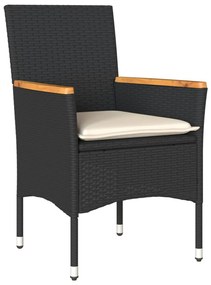 vidaXL7részes fekete polyrattan/akácfa kerti étkezőgarnitúra párnákkal