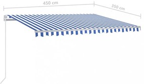 kék és fehér kézzel kihúzható LED-es napellenző 450 x 350 cm