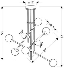 Csillár rúdon PAKSOS 6xG9/5W/230V fekete