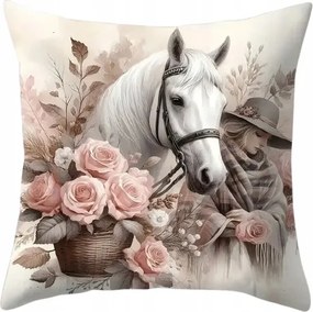 Romantikus Párnahuzat Ló Virágok Párnahuzat Fehér Ló Retro Stílus 45x45