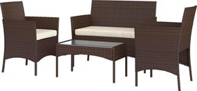 Outsunny Barna Rattan Kertbútor Szett párnákkal, időjárásálló kültéri bútor, 2 karosszékkel és üveg asztallal | Aosom