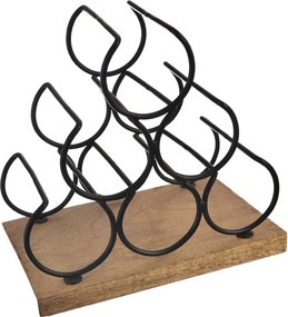 Fa-fém bortartó állvány palackok száma 6 Black – Orion