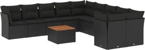 vidaXL 11 részes fekete polyrattan kerti ülőgarnitúra párnákkal