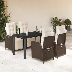 5 részes barna polyrattan kerti étkezőgarnitúra párnákkal