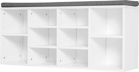 HOMCOM Cipőtartó Pad 8-10 Pár Cipőhöz Állítható Polcokkal, Forgácslap, Fehér, 104 x 30 x 48 cm | Aosom