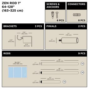 Acél bővíthető függönykarnis 163 - 325 cm Zen – Umbra