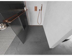 Mexen Kioto, zuhanyparaván polccal és törülközőtartóval 120 x 200 cm, 8 mm-es üveg bordás mintával, rózsa arany profil, 800-120-121-60-09
