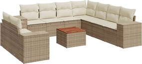 vidaXL 10 részes bézs polyrattan kerti ülőgarnitúra párnával