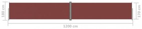barna behúzható oldalsó napellenző 180 x 1200 cm
