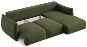 Zöld zsenília kinyitható sarokkanapé (jobb oldali-heverő résszel) Leila – Makamii