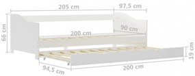 fehér fenyőfa kihúzható kanapéágykeret 90 x 200 cm