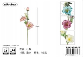 Mesterséges Virágos Peónia Ág 65cm Rózsaszín