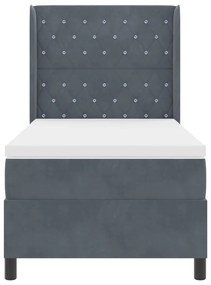 Boxspring Ágy Matrac Közép Sötét Szürke 100x200 cm Bársonyos