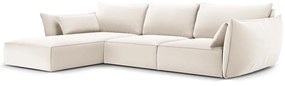 Bézs bársony sarokkanapé (bal oldali-heverő résszel) Vanda – Mazzini Sofas