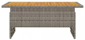 szürke tömör akácfa és polirattan kerti asztal 100x50x43/63 cm