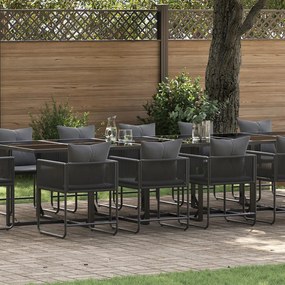 18 részes Kerti Étkező Garnitúra Párnákkal Acél és Poly Rattan