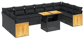11 részes fekete polyrattan kerti ülőgarnitúra párnákkal