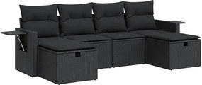 vidaXL 6 részes fekete polyrattan kerti ülőgarnitúra párnákkal