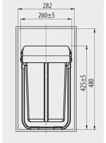 Hulladékgyűjtő GTV Practi Eco 300, szelektív, manuális működés, 300mm-es elembe, lágy záródás, 3x10l edénnyel, fedéllel