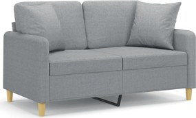 vidaXL 2 személyes világosszürke szövet kanapé díszpárnákkal 120 cm