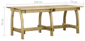 impregnált fenyőfa kerti asztal 220 x 74 x 75 cm