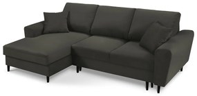 Fekete kordbársony kinyitható tárolóhelyes sarokkanapé (bal oldali-heverő résszel) Kyoto – Cosmopolitan Design