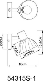 Globo 54315S-1 Fali spotlámpa, fém fekete matt, króm, füstszínű üveg, szatírozott, billenőkapcsoló a terméken, forgatható, SzxM: 100x125mm, Mélység: 160mm, kivéve 1x E14 40W 230V, 1x E14 40W 230V izzó nélkül