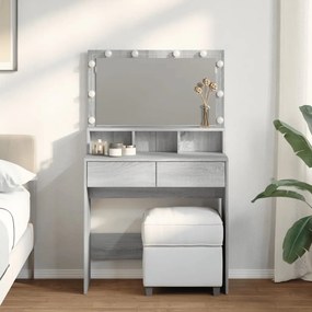 szürke sonoma színű fésülködőasztal LED-del 80 x 41 x 134,5 cm