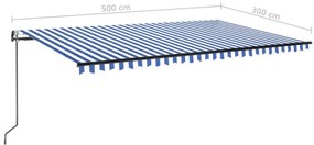 kék/fehér automata szélérzékelős és LED-es napellenző 500x300cm