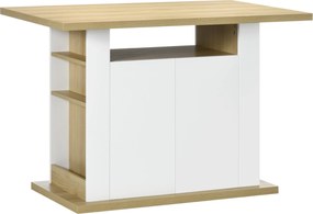HOMCOM Középsziget Étkezőasztal Konyhai Tároló Bútor Nagy Munkafelülettel 4-6 Fő Részére - 4 Ajtós Szekrény és Polcok - Fa - méretek: 110L x 70W x 75.