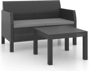 vidaXL 2 részes antracit PP rattan kerti bútorgarnitúra párnákkal