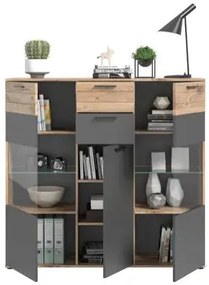 Mason 3 ajtós tálalószekrény nox tölgy - bazaltszürke