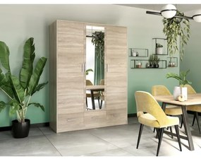 SANNA gardróbszekrény tükörrel, 150x215 cm, sonoma tölgy