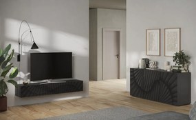 SNAKE háromajtós komód, antracitszürke laminált testtel és antracitszürke, díszített mintázatú előlapokkal