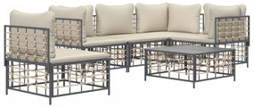 6 részes antracitszürke polyrattan kerti ülőgarnitúra párnákkal