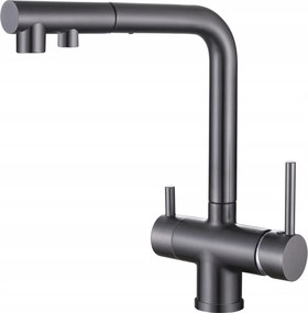 Háromutas konyhai csaptelep szűrőhöz Gun Grey Szürke Livra acél kifolyócső