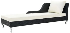 Fekete polyrattan napozóágy párnával