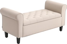 HOMCOM Tárolós Ágyvégi Pad Rolled Armrests-tel, Plüss Hatású Anyagban, Bejárathoz és Nappalihoz, 126x48.5x57 cm, Bezsárga | Aosom