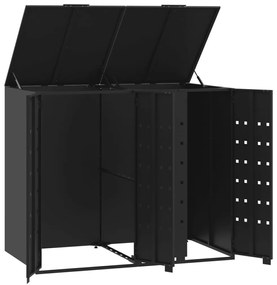fekete acél kerekes tároló 2 szemeteskukához 138 x 79 x 117 cm