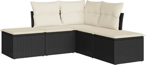 vidaXL 5 részes fekete polyrattan kerti kanapészett párnákkal