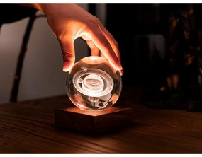 Sötétbarna diófa LED dimmelhető asztali lámpa üveg búrával (magasság 12 cm) Amber – Gingko