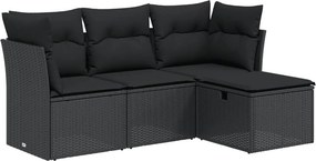 vidaXL 4 részes fekete polyrattan kerti ülőgarnitúra párnákkal