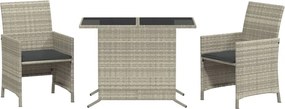 vidaXL 3 részes világosszürke polyrattan bisztrógarnitúra párnákkal