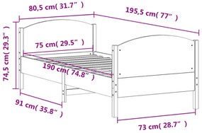 viaszbarna tömör fenyőfa ágy matrac nélkül 75 x 190 cm