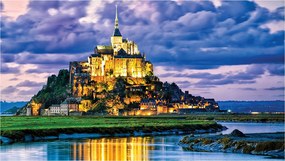 Fotótapéta Mont Saint Michel éjszakai tájkép építészet vinil 254x184 +ragasztó