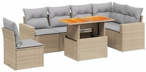 vidaXL 7 részes bézs polyrattan kerti ülőgarnitúra párnákkal