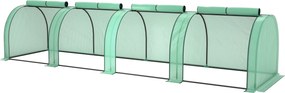 Outsunny Mini Kert Üvegház mini alagút üvegház paradicsom üvegház 4 x 1 x 0,8 m Acél Magas sűrűségű PE 140 g/m² UV-álló 4 húzózippes ajtóval Zöld | Ao