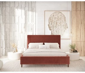 Téglavörös kárpitozott ágyneműtartós franciaágy ágyráccsal 160x200 cm Etero – Maison de Rêve