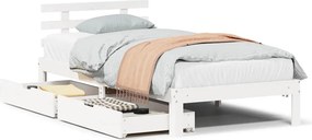 vidaXL fehér tömör fenyőfa ágykeret fiókokkal 75 x 190 cm