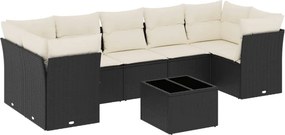 vidaXL 8 részes fekete polyrattan kerti ülőgarnitúra párnákkal
